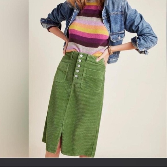 Pilcro and the Letterpress Dresses & Skirts - Pilcro Anthropologie Olive Corduroy Button Front Skirt Plus Size 26W